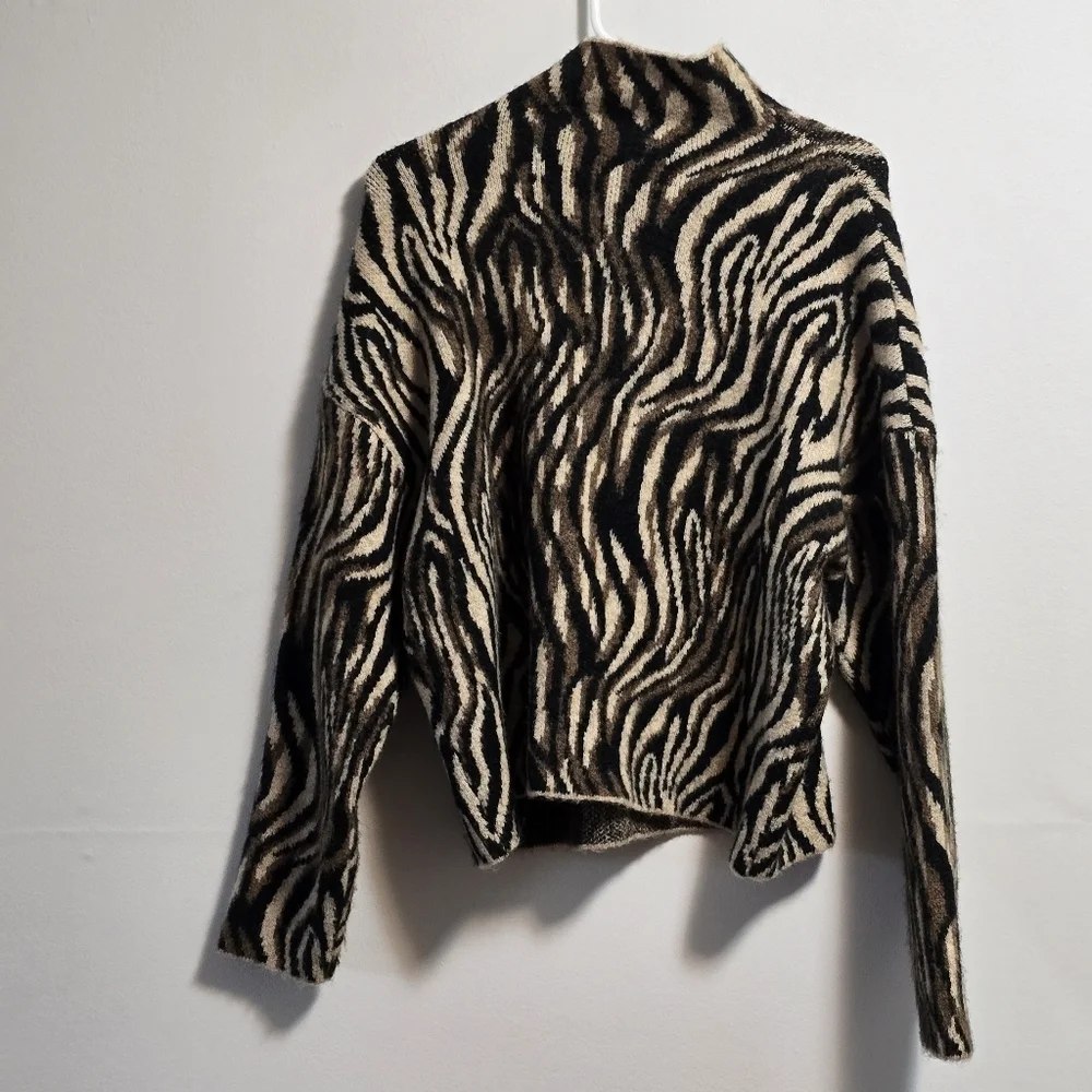 Zara Zebra Print Funnel Neck Knit Blend  Sweater - Picture 4 of 7